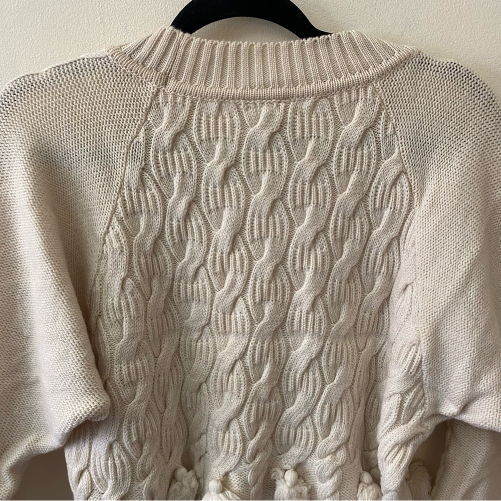 Mondi vintage tassel trimmed cableknit cream sweater size Small - Picture 6 of 9